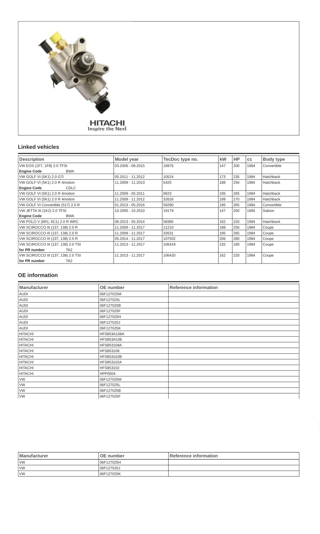 High Pressure Fuel Pump with Cam Follower For MK5 GTI HPFP Kiwi Car Parts